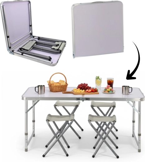 Сгъваем къмпинг комплект с маса и 4 табуретки 120 × 60 × 70 см