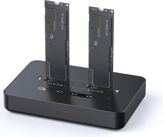 Двойна докинг станция за SSD M.2 NVMe и SATA с USB‑C, черна