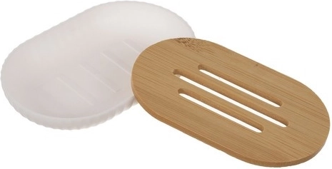 Soap dish with bamboo insert for better water drainage