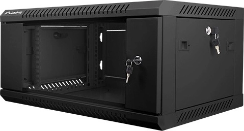 Стенен 19" инсталационен шкаф 4U 600×450 мм със стъклена врата – черна