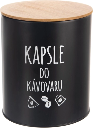 Black Capsule Tin with Bamboo Lid, 16 cm