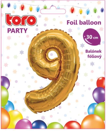 Фолиен балон цифра 9, 30 см, златен TORO