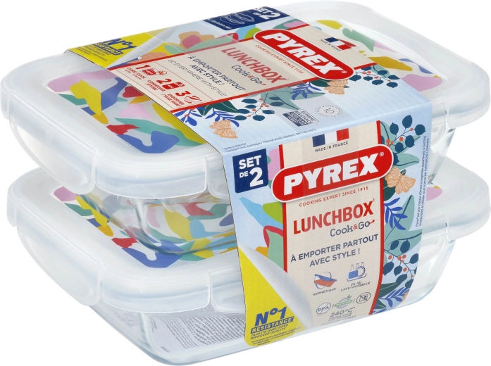Set of Rectangular Glass Containers PYREX 2 × 0.8 l