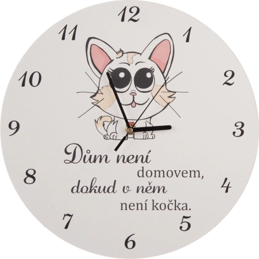 Стенен дървен часовник Cat home, бял, 34 см