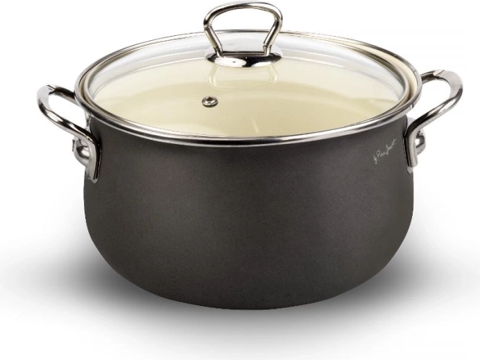Lamart enamel saucepan with lid 18 cm, grey