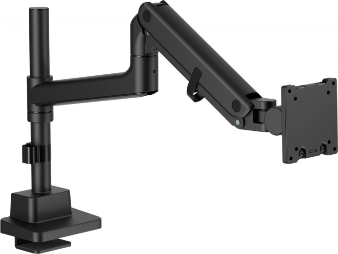 Single-arm monitor mount with desk clamp and gas spring, up to 57" / 27 kg, VESA 75x75 and 100x100, black
