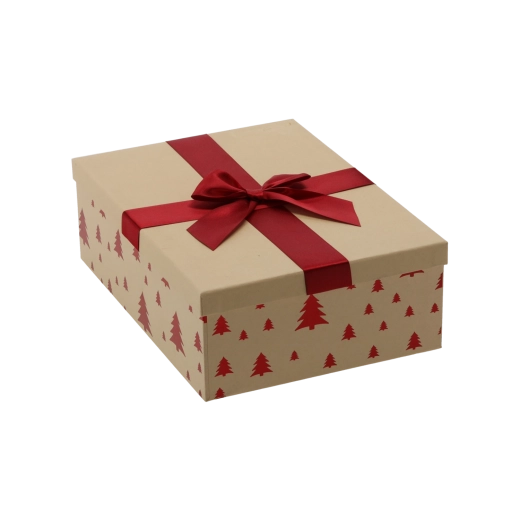 Christmas gift box brown with burgundy ribbon 26.5 × 18 × 7 cm