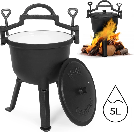 Enamelled cast-iron cauldron 5 L with fire stand MULTIGARDEN