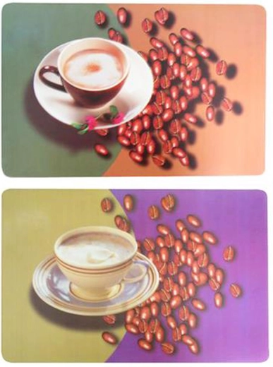 Plastic placemat with a coffee and coffee bean design