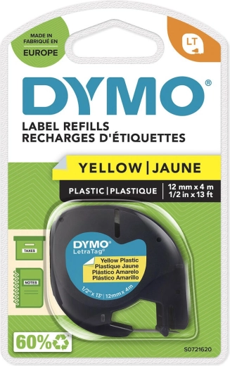 DYMO LetraTag Tape 12 mm x 4 m yellow plastic