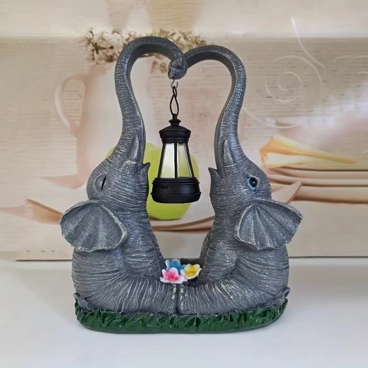 Соларна градинска лампа – фигурка на слонове с LED фенер