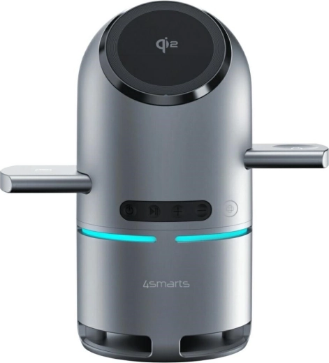 Wireless Charging Station 3-in-1 4smarts ChargeBot Sound Qi2 Grey