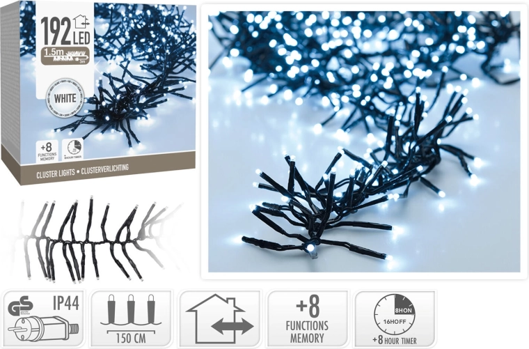 Christmas LED String 1.5 m, 192 LEDs, cool white, 8 functions with timer