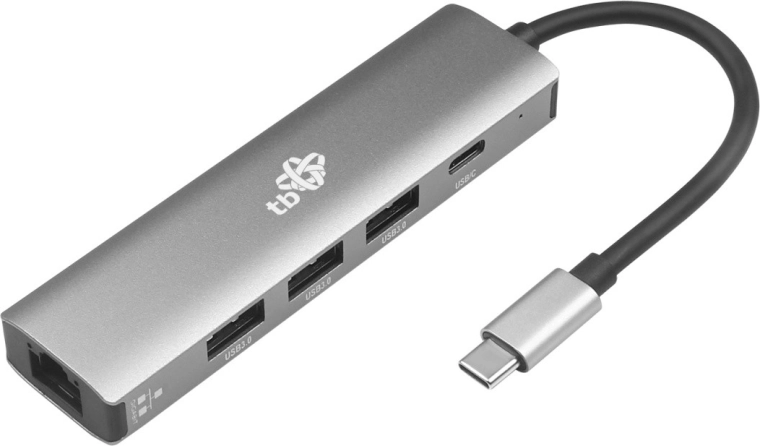 USB‑C хъб адаптер 5в1 с Ethernet (RJ45), 3× USB 3.0 и USB‑C PD 100 W