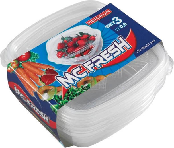 HEIDRUN McFresh Plastic Square Containers with Lids 0.9 l, Set of 3