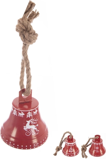 Red decorative hanging bell made of metal and jute