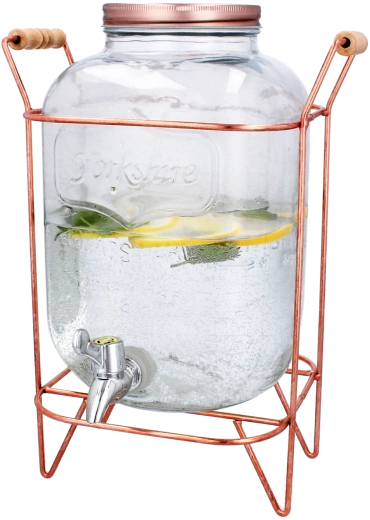 Glass beverage dispenser 5 l with tap and metal stand