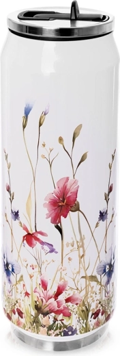 Can-shaped thermos mug with flowers 500 ml