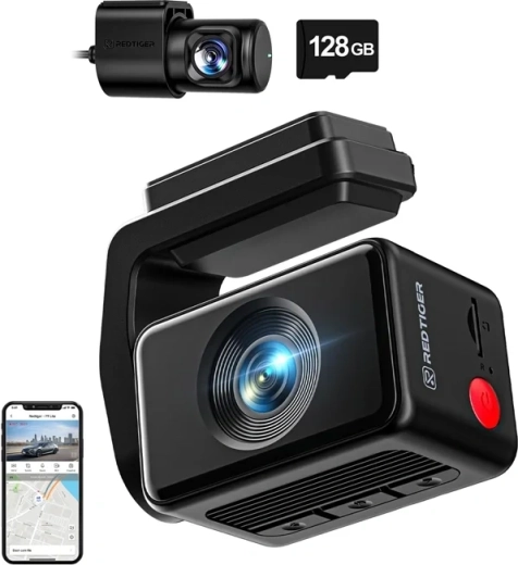 Автомобилна камера REDTIGER F4 Pro WiFi 4K + 1080p с карта 128 GB