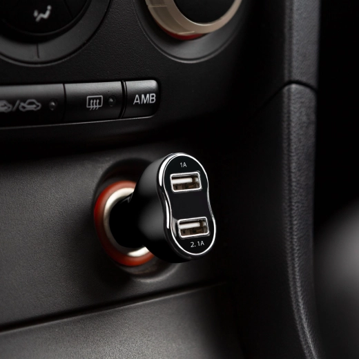 Dual USB Car Cigarette Lighter Charger Black