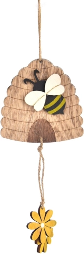 Hanging wooden beehive decoration yellow/brown