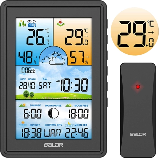 Digital weather station with wireless sensor and DCF time – black
