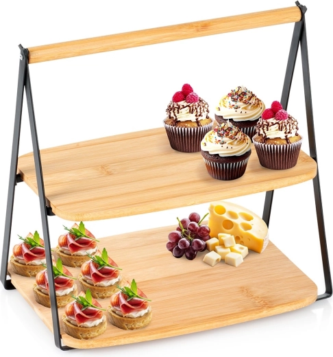 Two-tier bamboo serving stand 28 × 20 × 27.5 cm