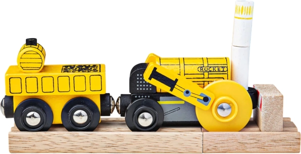 Bigjigs Rail дървена реплика на локомотива Rocket с 2 релси