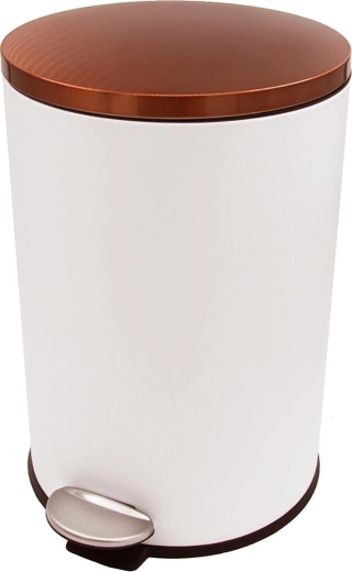 Pedal trash can 20 l round white with copper lid