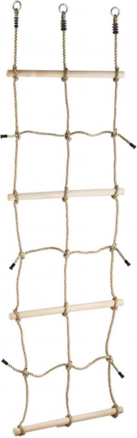 Climbing net with wooden rungs for children