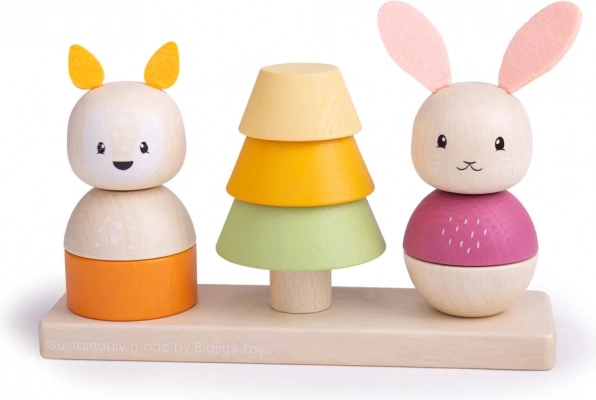 Bigjigs Baby дървена моторна играчка за нанизване – лисица и зайче