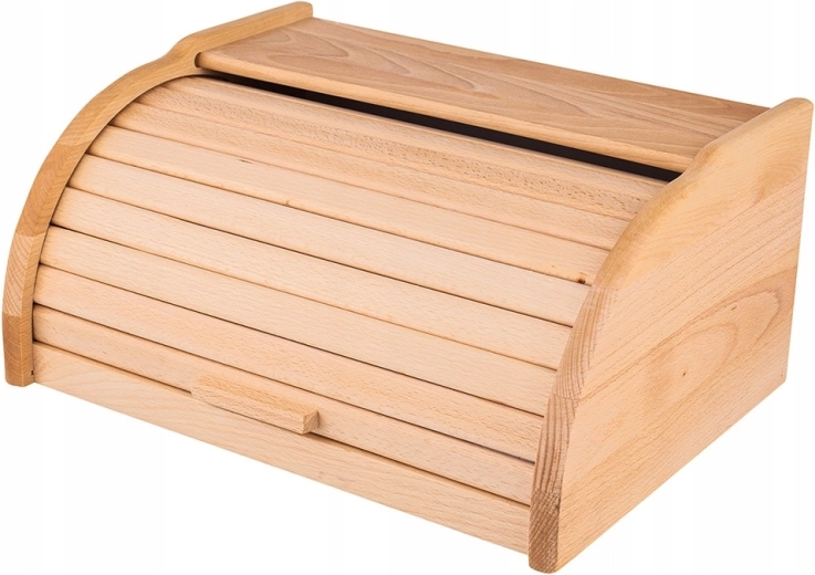 Дървена кутия за хляб с ролетна щора в светъл декор 39 × 29 × 18 см