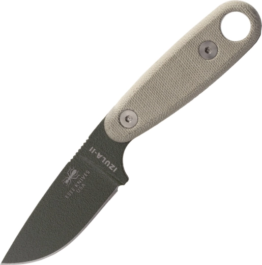 ESEE Izula II зелен нож за носене на врата с Micarta дръжка и черно кобурче