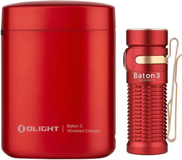 Olight Baton 3 Premium Edition red limited flashlight with charging case