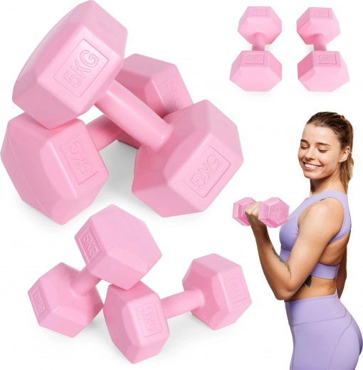 Set of Hex Dumbbells 2×5 kg, Pink – ModernHome