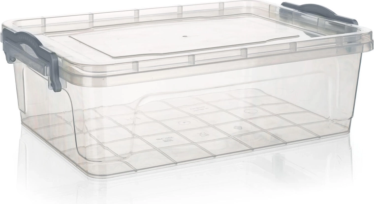 Storage box Gema 7 l with lid and clips, transparent
