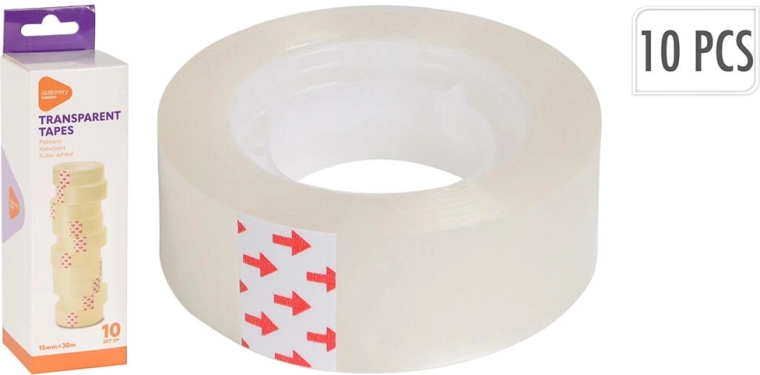Transparent adhesive tape 15 mm × 30 m, pack of 10
