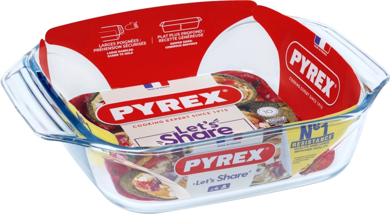 Glass baking dish with handles Pyrex 29 × 23 cm, 2.4 l, borosilicate glass