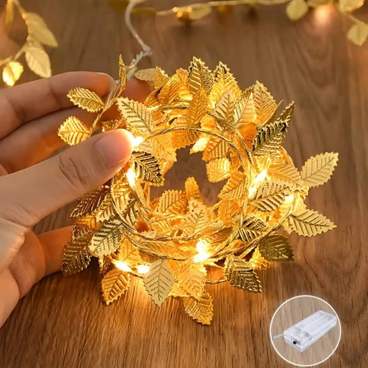 Light Garland with Golden Leaves 2 m