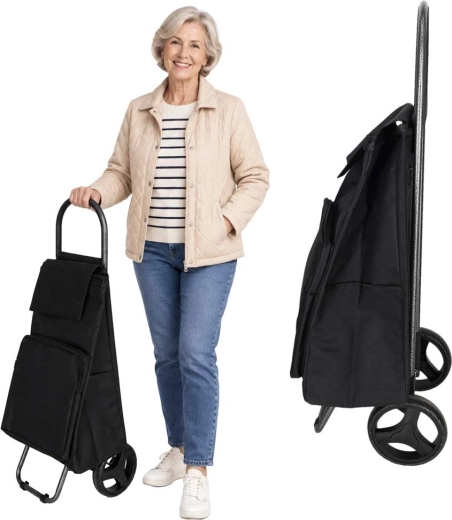 Shopping Trolley with Insulated Compartment, Black