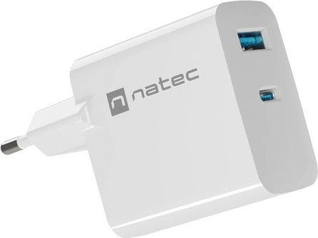 Natec Ribera GaN зарядно 65W USB-A и USB-C бяло