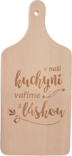 Wooden kitchen cutting board with the inscription “in our kitchen” 14 × 30 cm