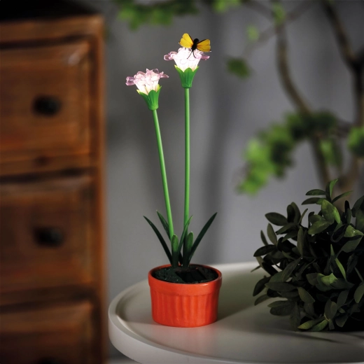 Purple solar flower with 10 warm white LEDs