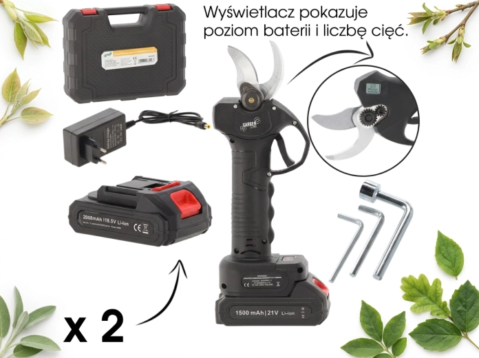 Cordless garden pruning shears 21 V, cutting up to 30 mm