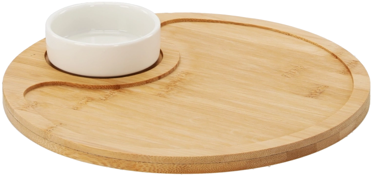 Bamboo serving tray with porcelain bowl 25 cm