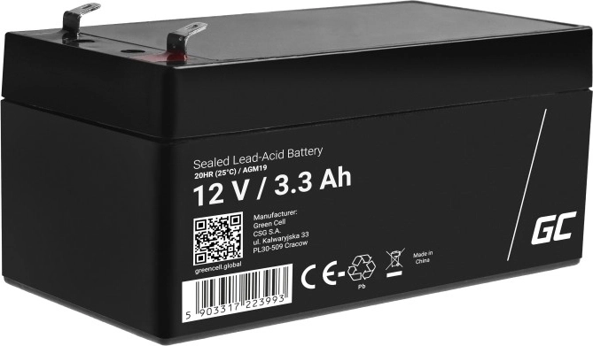 Maintenance-free AGM VRLA battery GREEN CELL 12 V 1.3 Ah for alarms, cash registers and toys