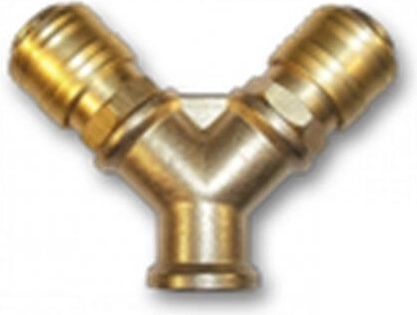 Brass hose Y-splitter with 3/8" female thread and two quick couplings