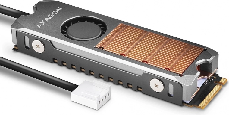 Copper heatsink with fan for double-sided M.2 2280 SSD, height 13 mm