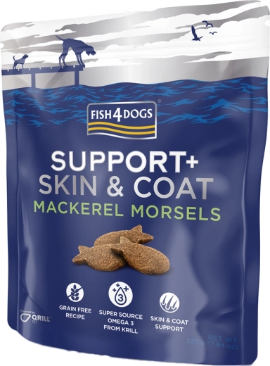 Fish4Dogs лакомства за кучета Support+ козина и кожа скумрия 225 g