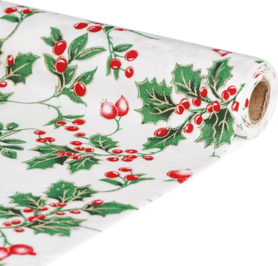 Table runner with red berry motif 180 × 28 cm